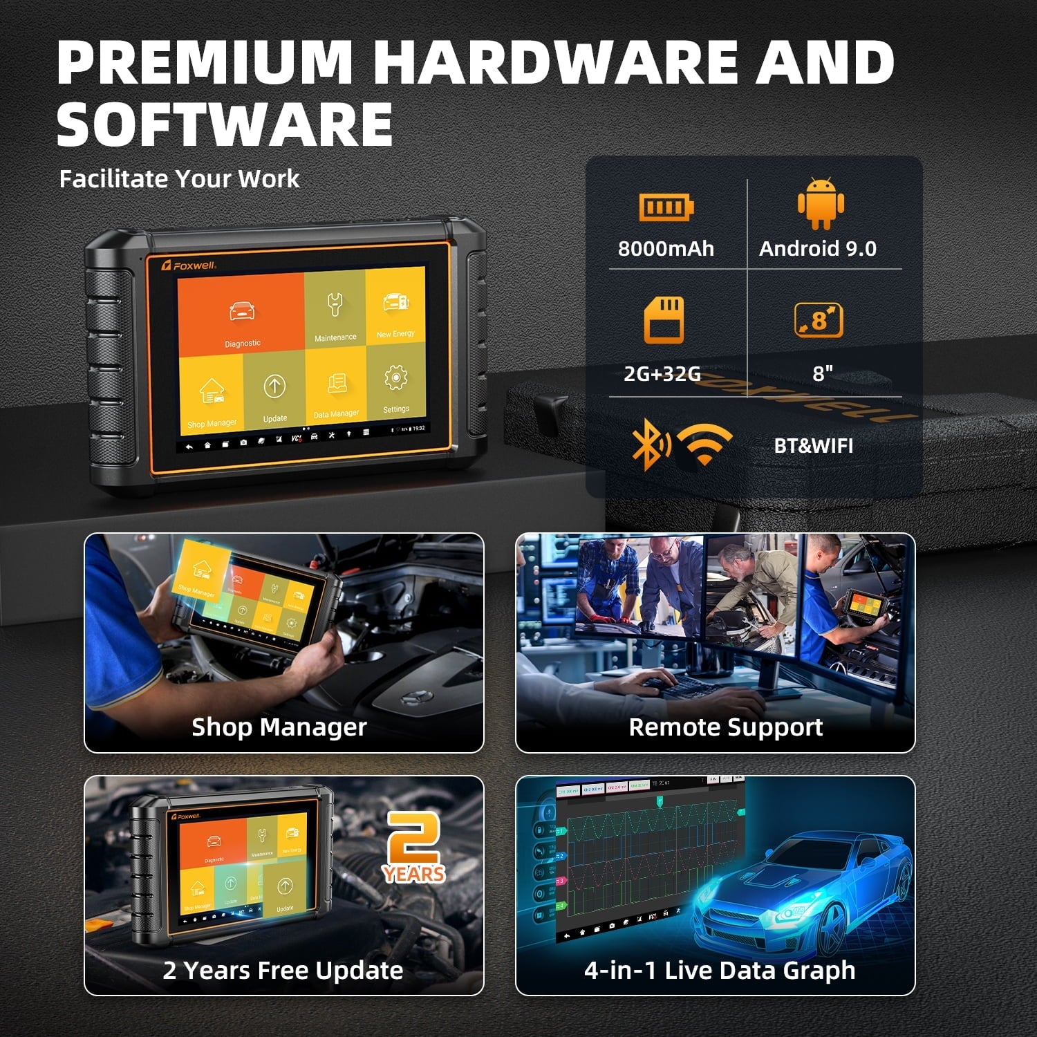 NT909 AutoAuth Services Scanner All AutoVIN Tool OBD2 Vehicle Automotive Reader Scan Control OBDII 30+ Car Scanner FCA Bi-directional Analyzer Test Diagnostic Systems Active Code Reset Foxwell
