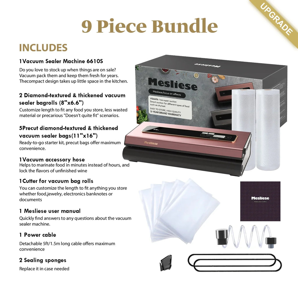 Powerful Modes Preservation 6-in-1 Strip, Food Mesliese Vacuum Cutter, 12mm 5 Pre-cut Widened 90Kpa Machine Sealer Bags, System Sealing Precision Compact 2 & Bag Dry&Moist with Rolls (Pink)