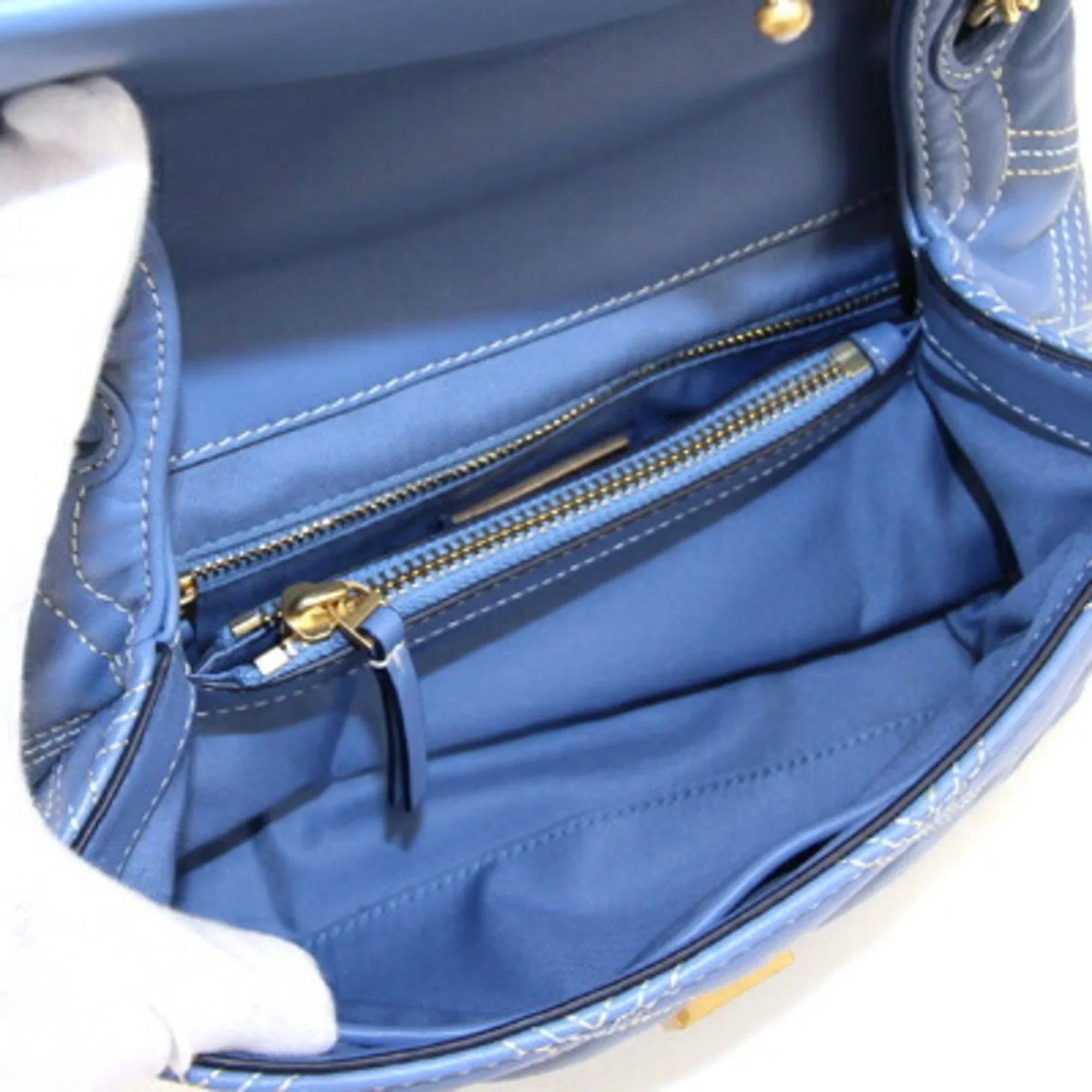 64424 convertible Pre-Owned Tory TORY ladies leather Burch SOFT CONTRAST light contrast bag stitch Fleming New) (Like chain blue BURCH shoulder soft FLEMING STITCH CONVERTIBLE