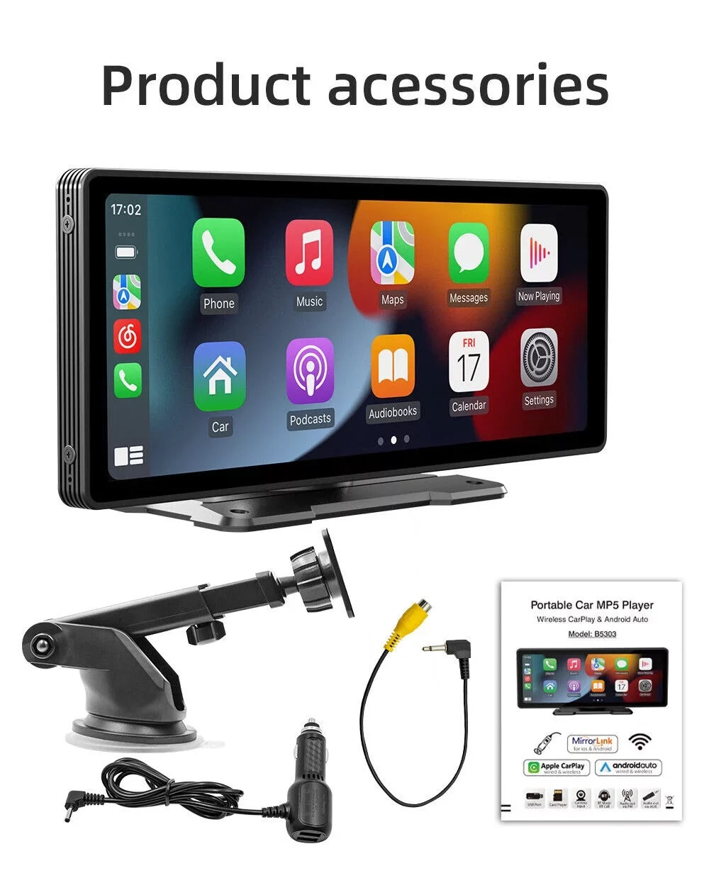 Wireless Navigation, Radio Mirror Stereo 10.26" Touchscreen, Car Android Bluetooth5.0, Control,AUX Auto, Car Maps Apple Cable Link, & Voice CarPlay Vehicles Portable