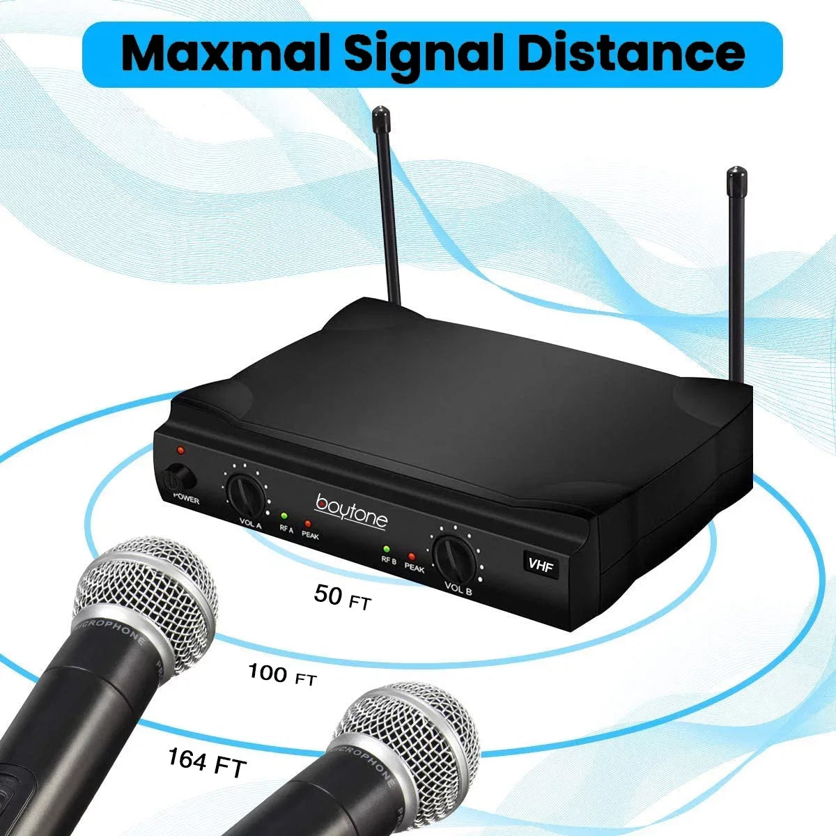 System - Dual Boytone Dynamic Wireless Fixed Church, Mics, Microphone BT-42VM Wireless Receiver, DJ, Conference, VHF Mic Frequency Channel for Transmitter Karaoke, Dual Handheld Cases Carrying 2