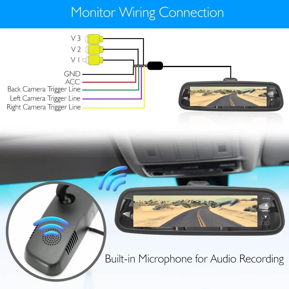 Rearview Monitor, Video Pyle Mirror Black Recording Inch PLCMDVR77 HD System 7.4