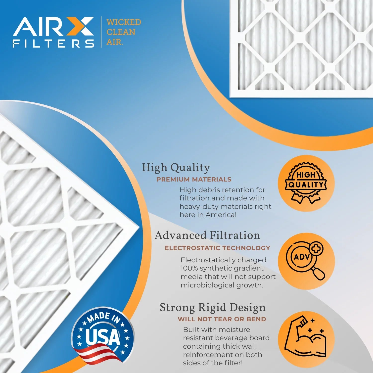 AIRX Electrostatic MPR USA Pack by WICKED & AIR. CLEAN FPR Air Made 11 MPR Filter HVAC Premium 1200 7 1000, Furnace 4 FILTERS Conditioner Filters 16x16x1 Pleated Air Filter 16x16x1 Comparable MERV to