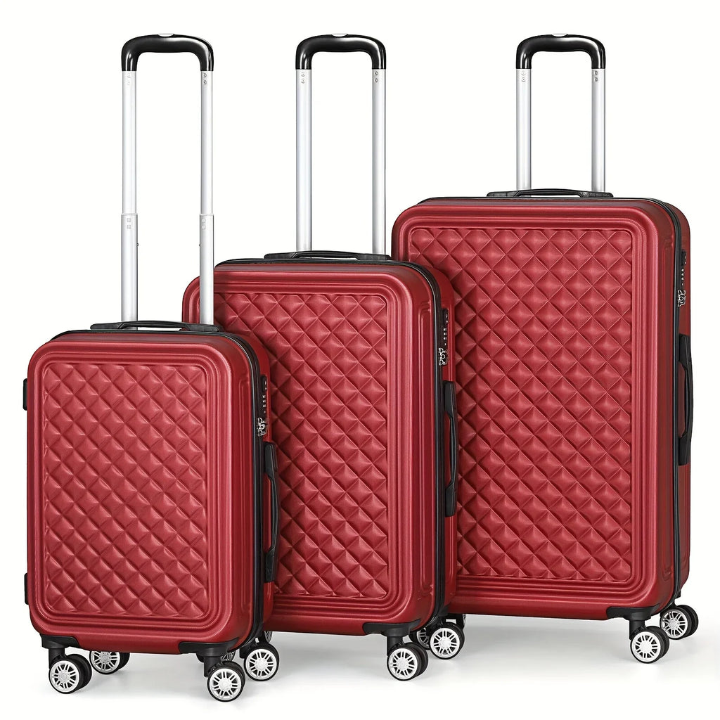 Cases Outdoor Red Wheels Shell For Luggage Minimalist With Trip, Hard Travel Spinner