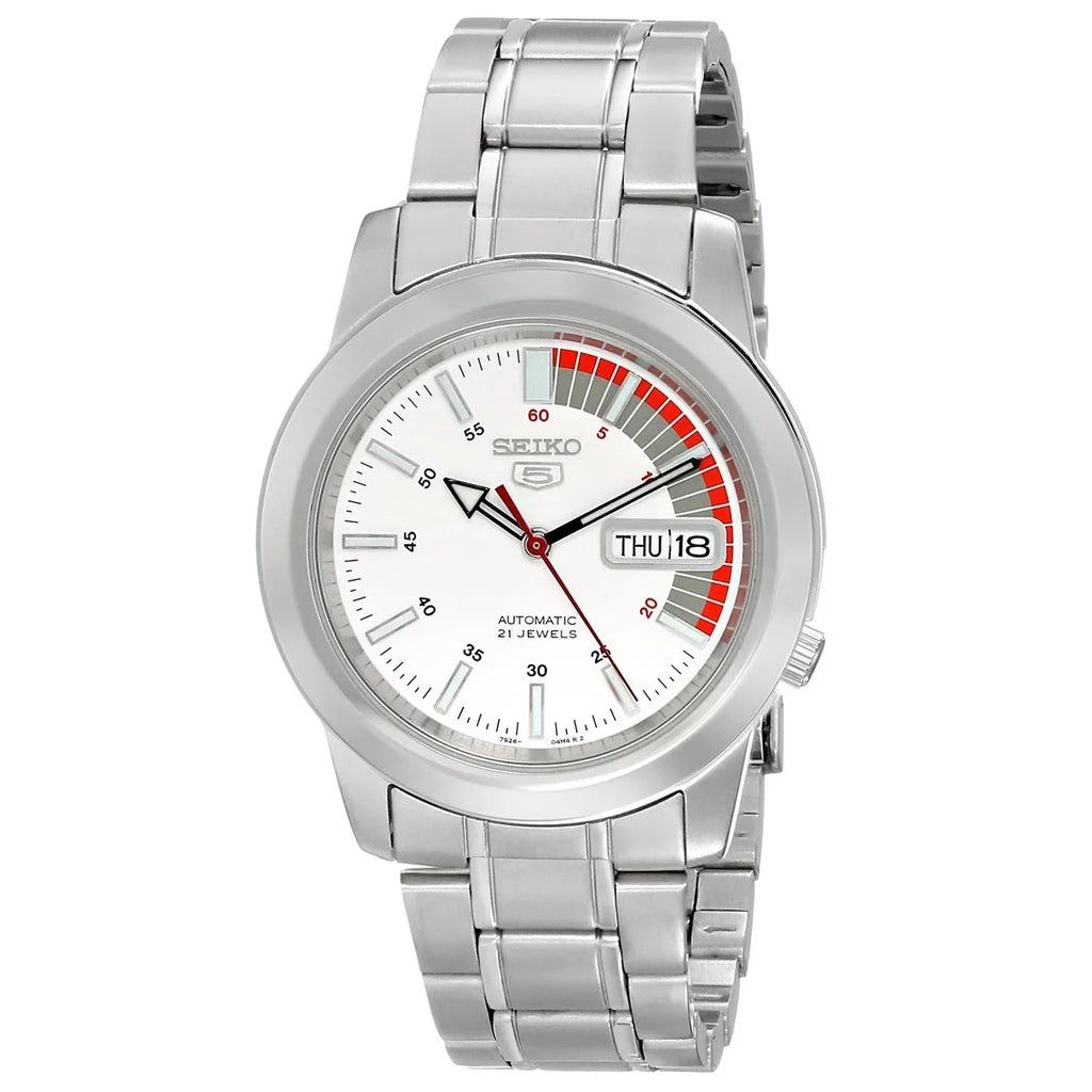 Dial Automatic Day Steel White Date Watch Men's SNKK25 Seiko 30M Stainless