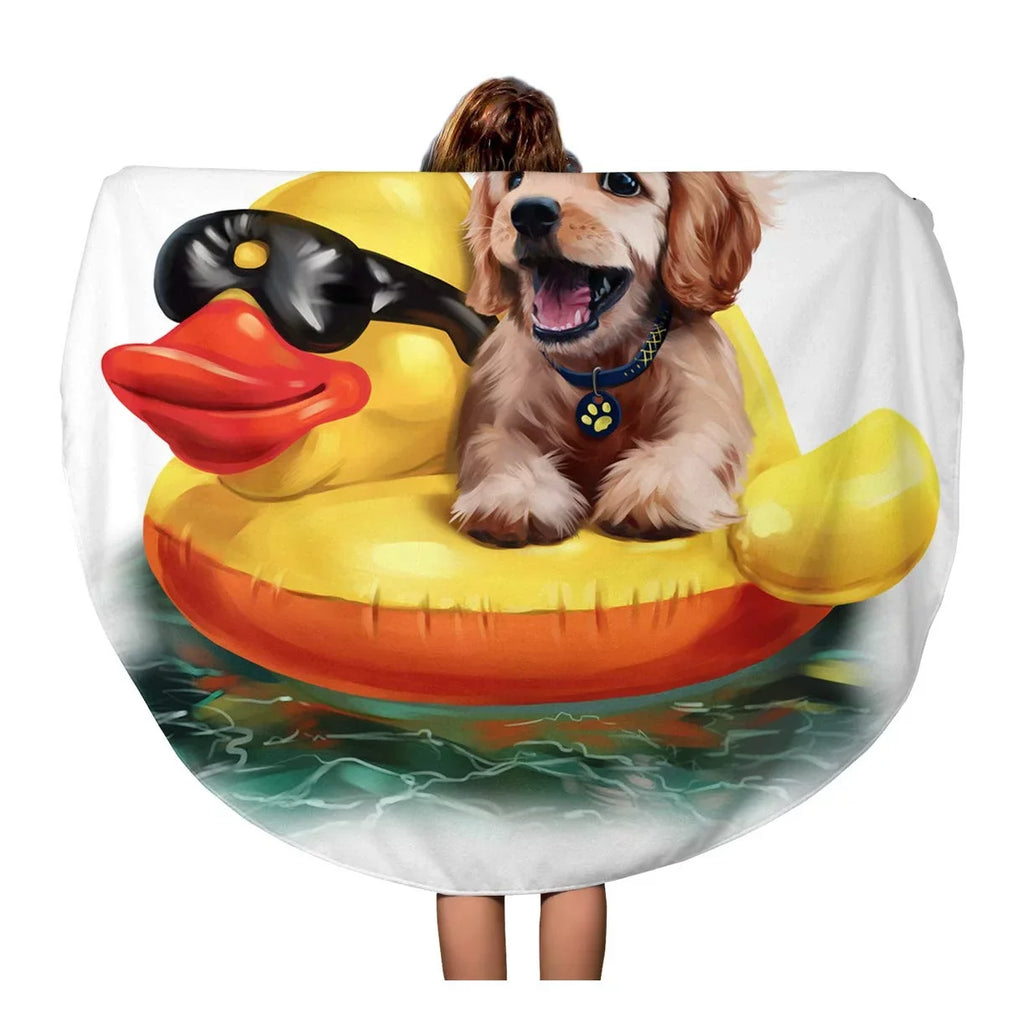 Beach Drawing on Throw Beach 60 Circle inch Towels Floats Towel Travel Labrador Mat Watercolor Beach Tapestry Circular Blanket SIDONKU Duck Round Puppy Inflatable