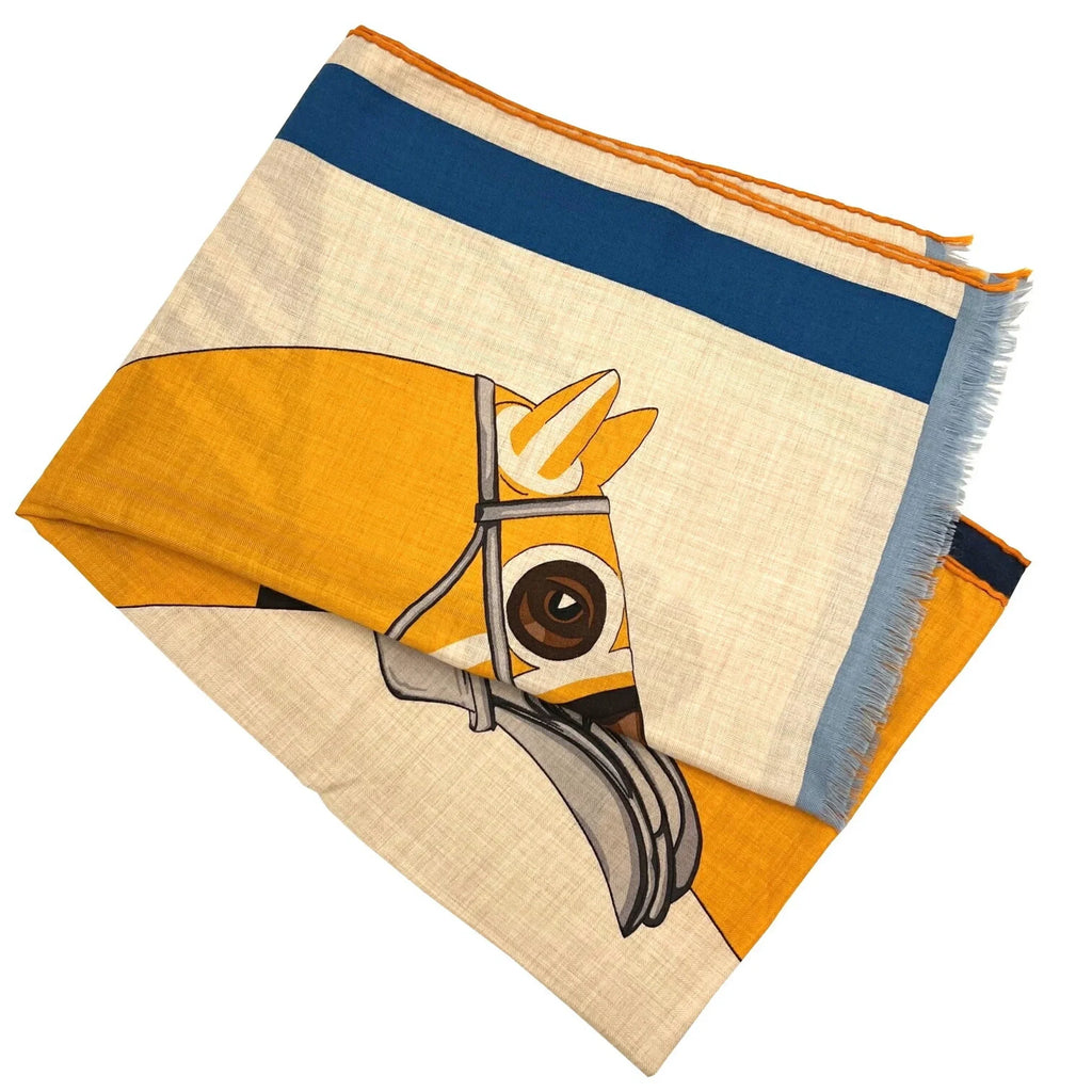Marine Silk 22SS Scarf Stole (Like Women's Spring/Summer Natural Hermes Pre-Owned Cashmere Men's Jaune Rectangle Collection 2022 New) HERMES
