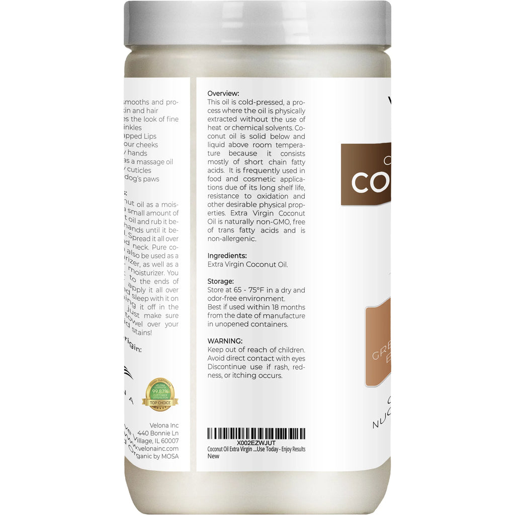 Skin, jar oz 64 Virgin Food Pressed Virgin, Organic Face, | Care | Cold Oil USDA Hair in - Enjoy - Today Extra Use Extra | Certified Cosmetic Grade | Velona Body, | Coconut Results and