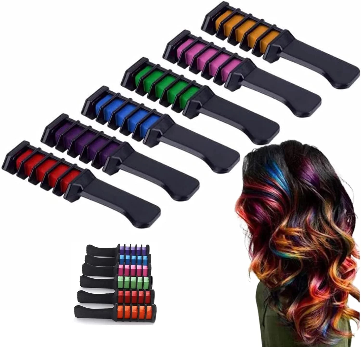 Washable Makeup Halloween Birthday Dye Temporary Pens Kids Hair Colourful, Bright Pens Chalk for 10 Easy Dye Hair Chalk Combs, Hair Girls for