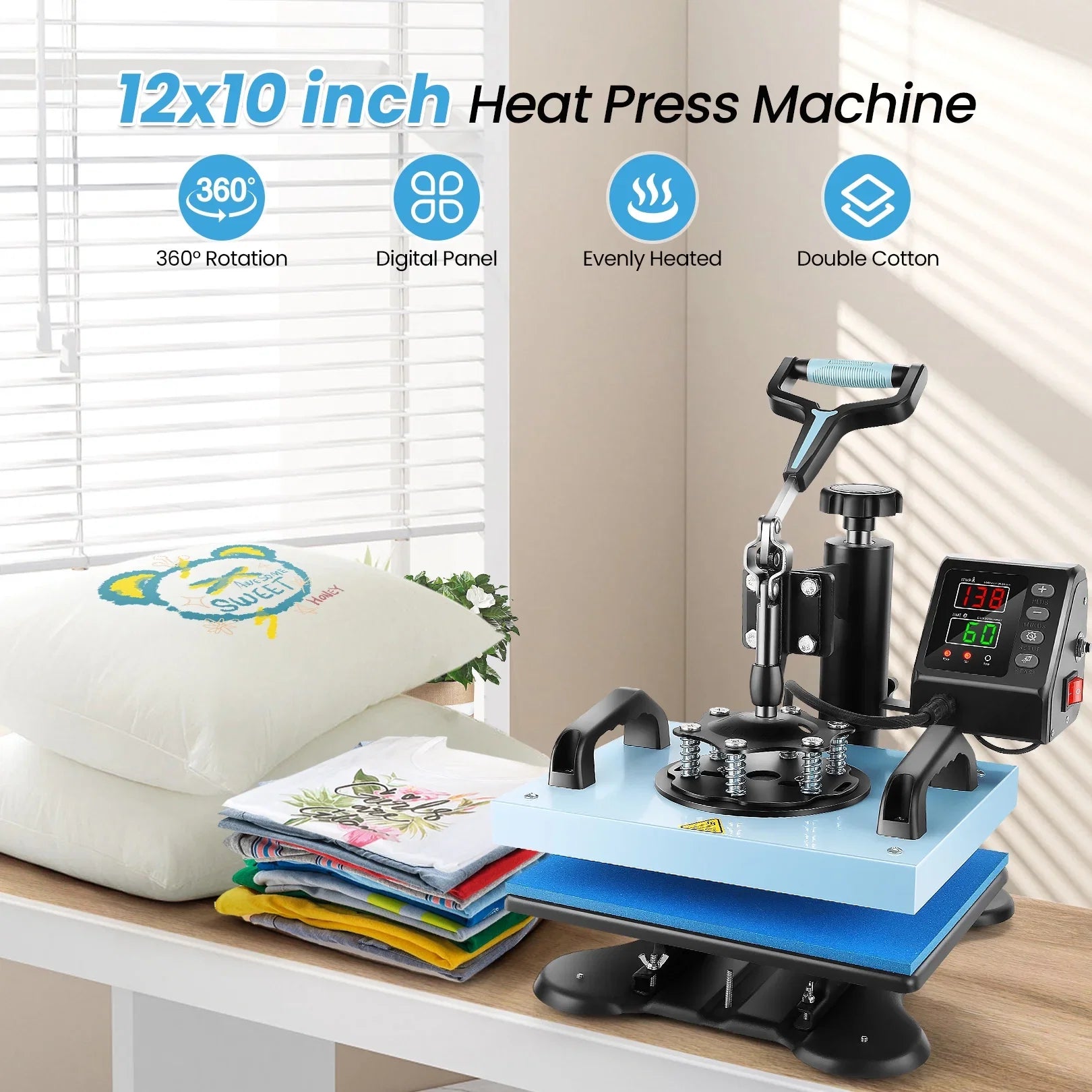 Printing Digital Degree 360 Transfer Sublimation, Away Precise Machine with T-shirts, Qhomic DIY Machine Control LCD Bags, Printing Heat 12x10in Swivel Tote Press Heat Mats for Transfer