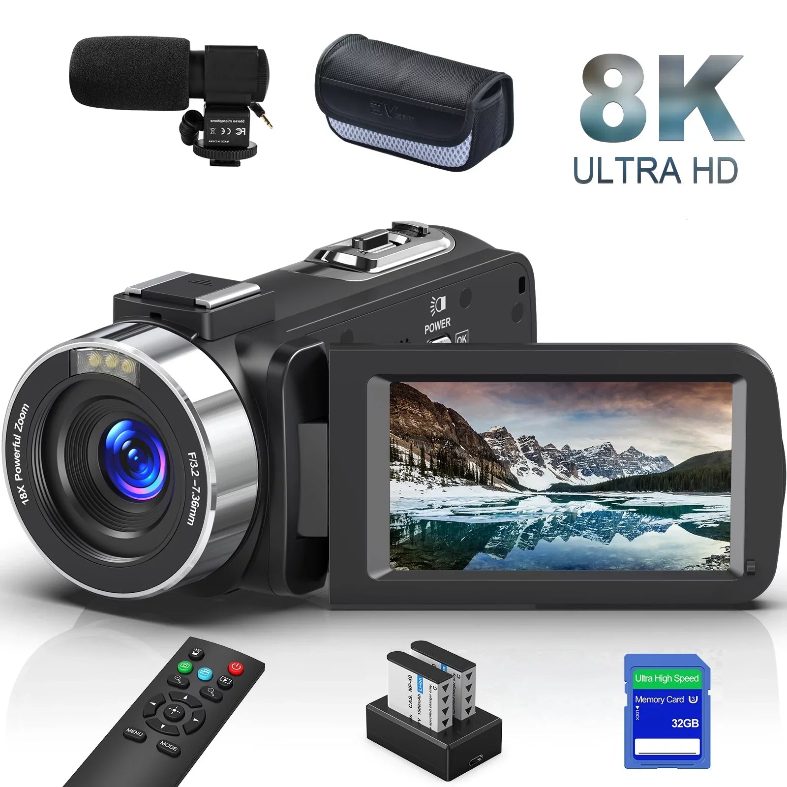 Youtube SD Camera Camcorder 64MP 32GB Remote Mic Video Card, Camera Camera Digital 18X and inch Vlogging 3.0 Video Screen Control, Flip 8K for Camera External 2.4G with Batteries MARVUE Two