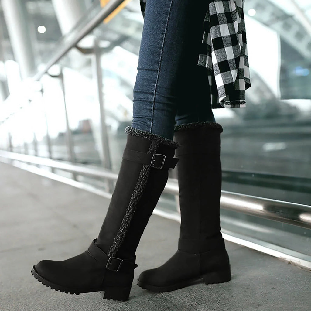 Long Mid Womens Calf Boots High Knee Boots Mid Wide Toe Leather Wide Womens Calf Size Round Women Boots Heel Artificial Calf Rain 11 Booties Zipper for Boots Hiking Womens Womens Boots