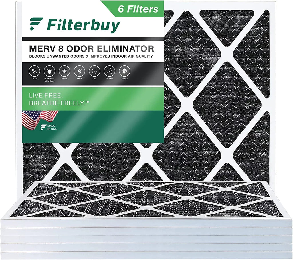 Odor Furnace MERV Air 8 Carbon 24x30x1 Filterbuy (6-Pack) with AC Eliminator Filters Pleated Activated HVAC