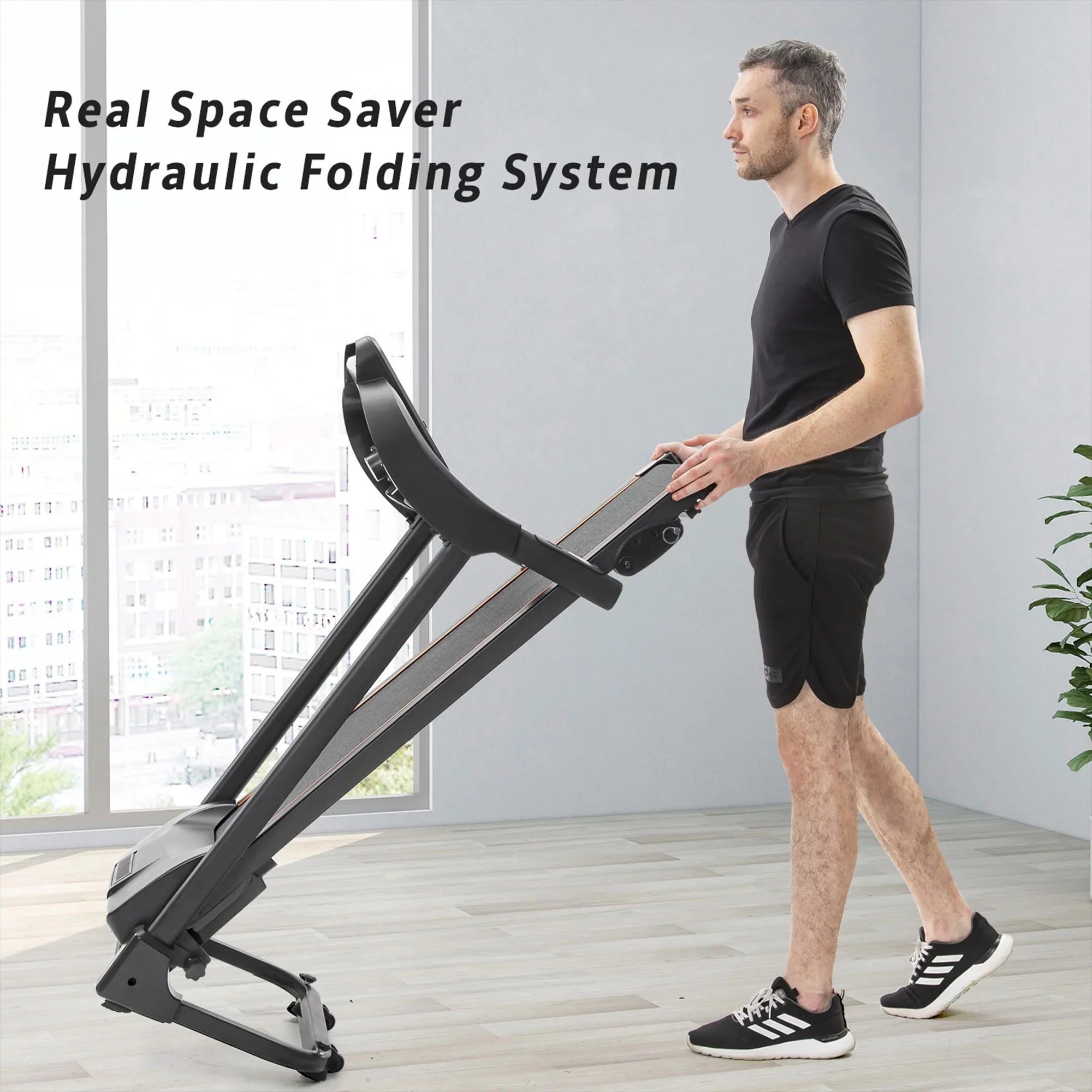 with Motorized Incline Folding Adjuster Easy and Machine Running Audio Treadmill Compact Jogging Speakers