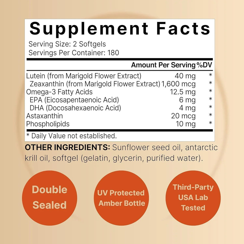 Lutein Softgels Astaxanthin/Phosphalipids/Omega-3/Krill 40 with Zeaxanthin mg 360