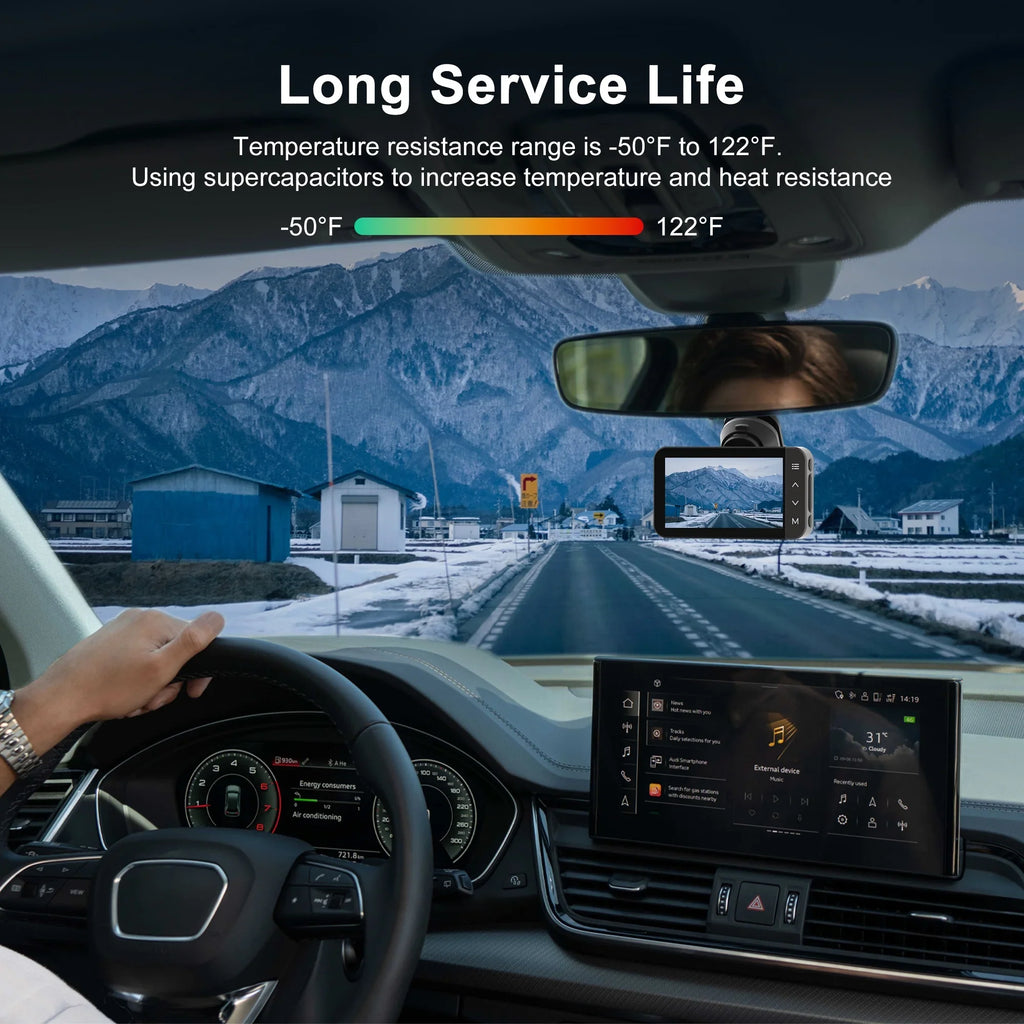 3'' Mode Vision, HD and IPS with Cam Loop Front Touchscreen GPS, 24H Car Dash Recording and 4K and Night For G-Sensor, Full with WiFi Rear GCZ Parking Dashcam and