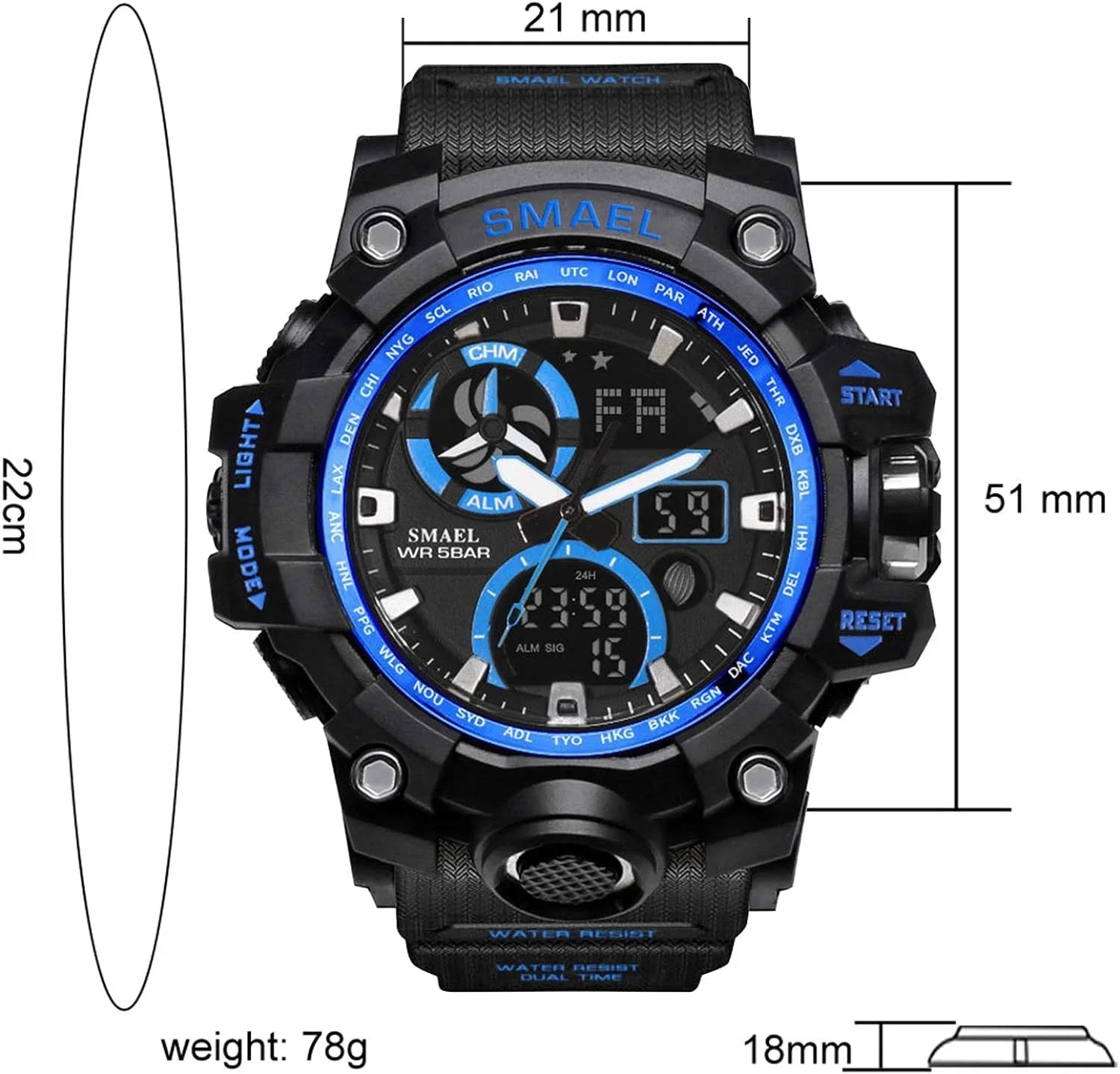 Watches LED Sports Digital Quartz with Alarm Military Men's Display Backlight Dual Analog Watch