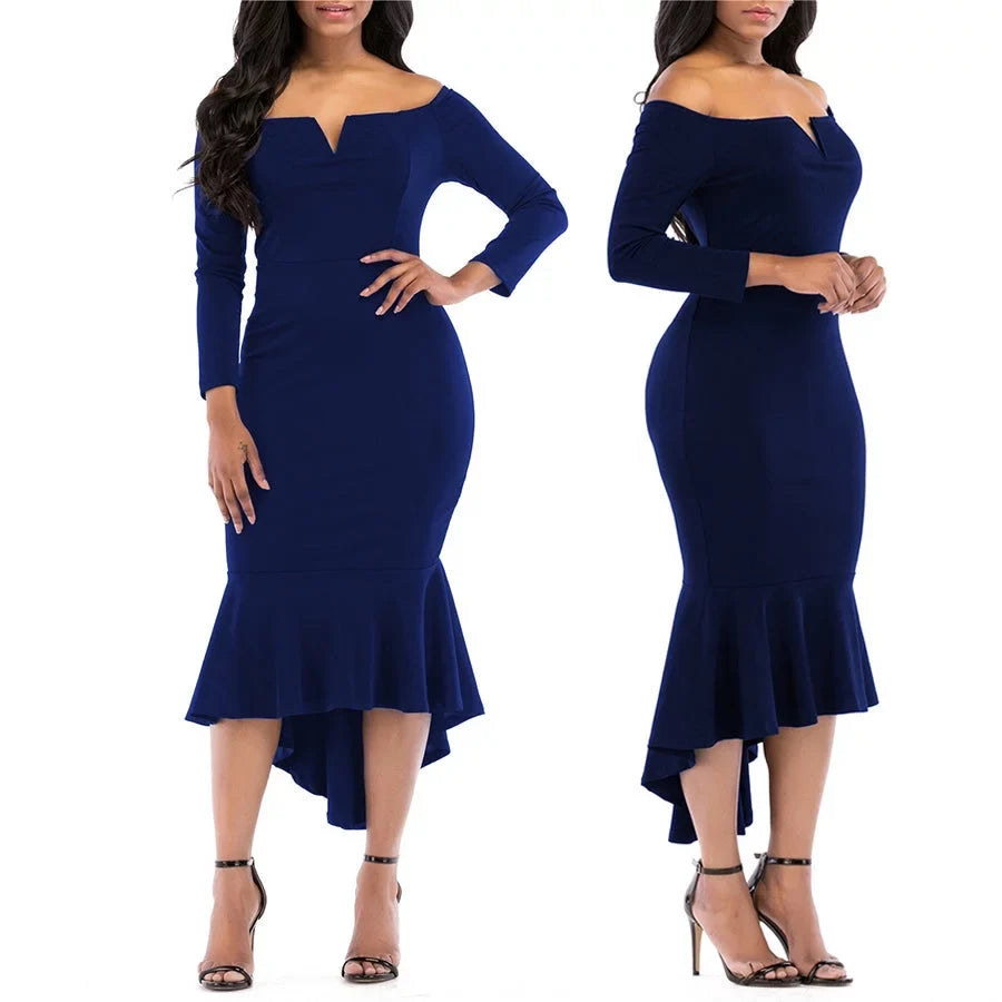 Party V Formal Long Sleeve Casual Women's Prom KISSMODA Neck Dresses Cocktail 3/4 Ball Bodycon Dresses Maxi Bridesmaid