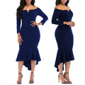 Party V Formal Long Sleeve Casual Women's Prom KISSMODA Neck Dresses Cocktail 3/4 Ball Bodycon Dresses Maxi Bridesmaid