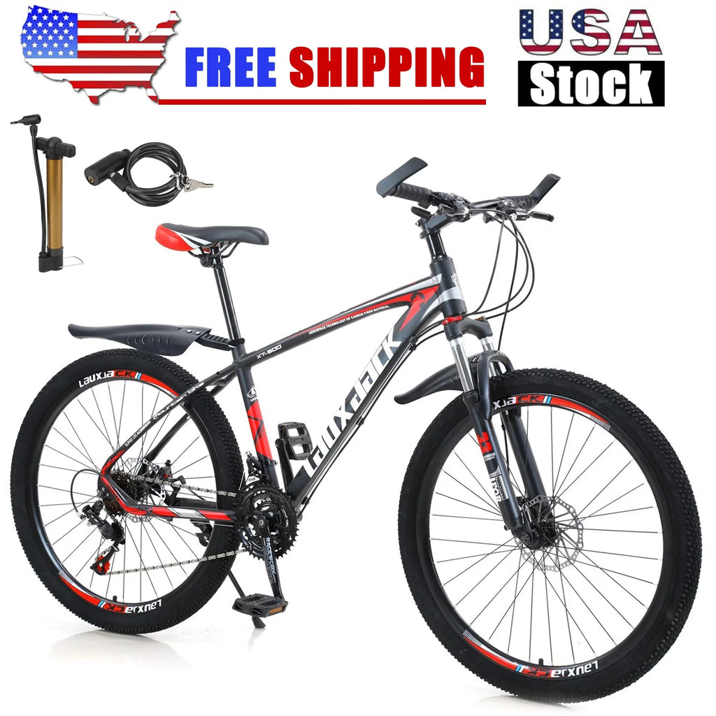 Bicycle 27.5" Lock+Air Bikes Speed Adults 21 Pump Mountain MTB+Bike Wheels