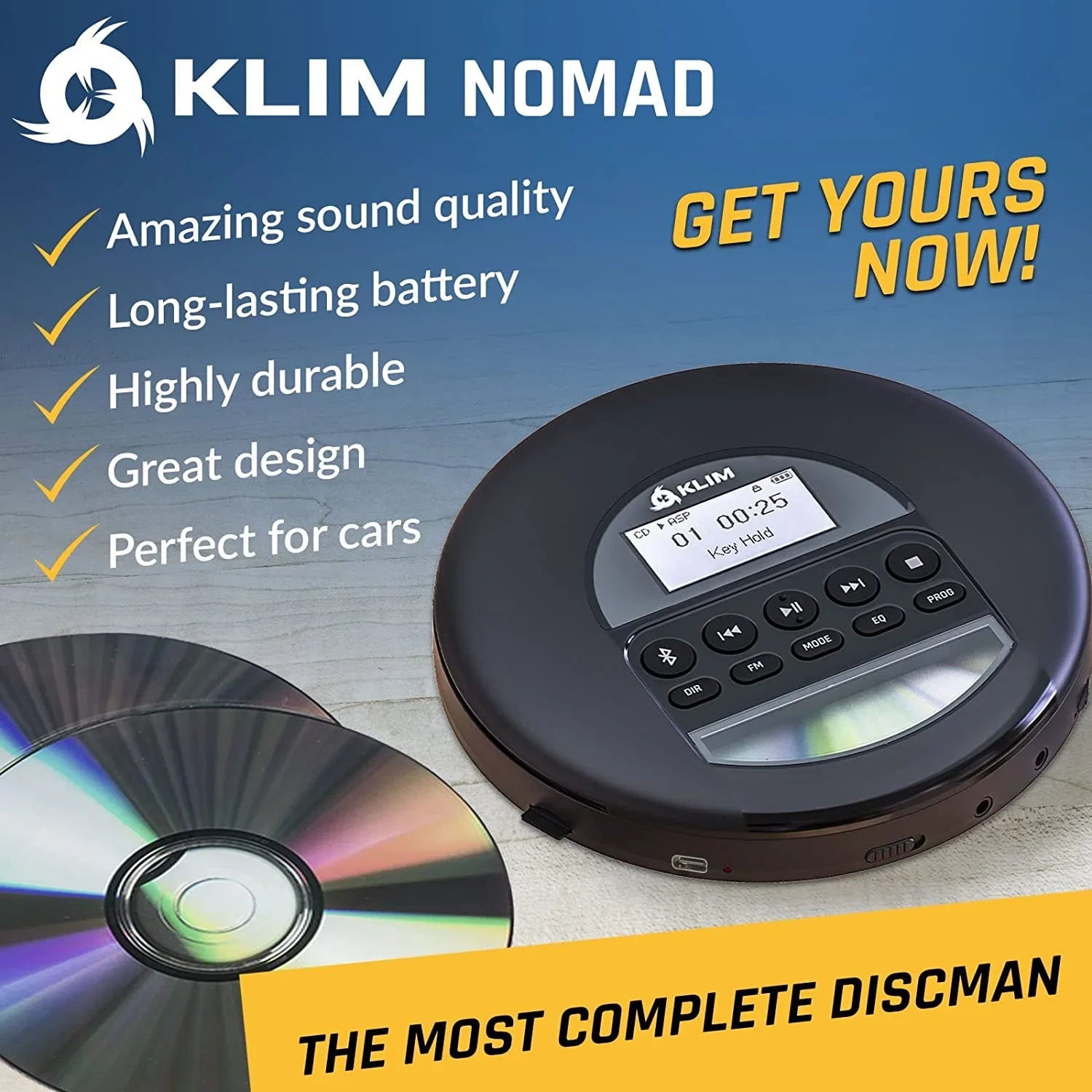 AM KLIM Good) Player TF Radio, Bluetooth- Cars, Headphones, Portable Card, Pre-Owned Ideal Discman FM Nomad with Fusion Battery, (Refurbished: CD for Black MP3, Rechargeable
