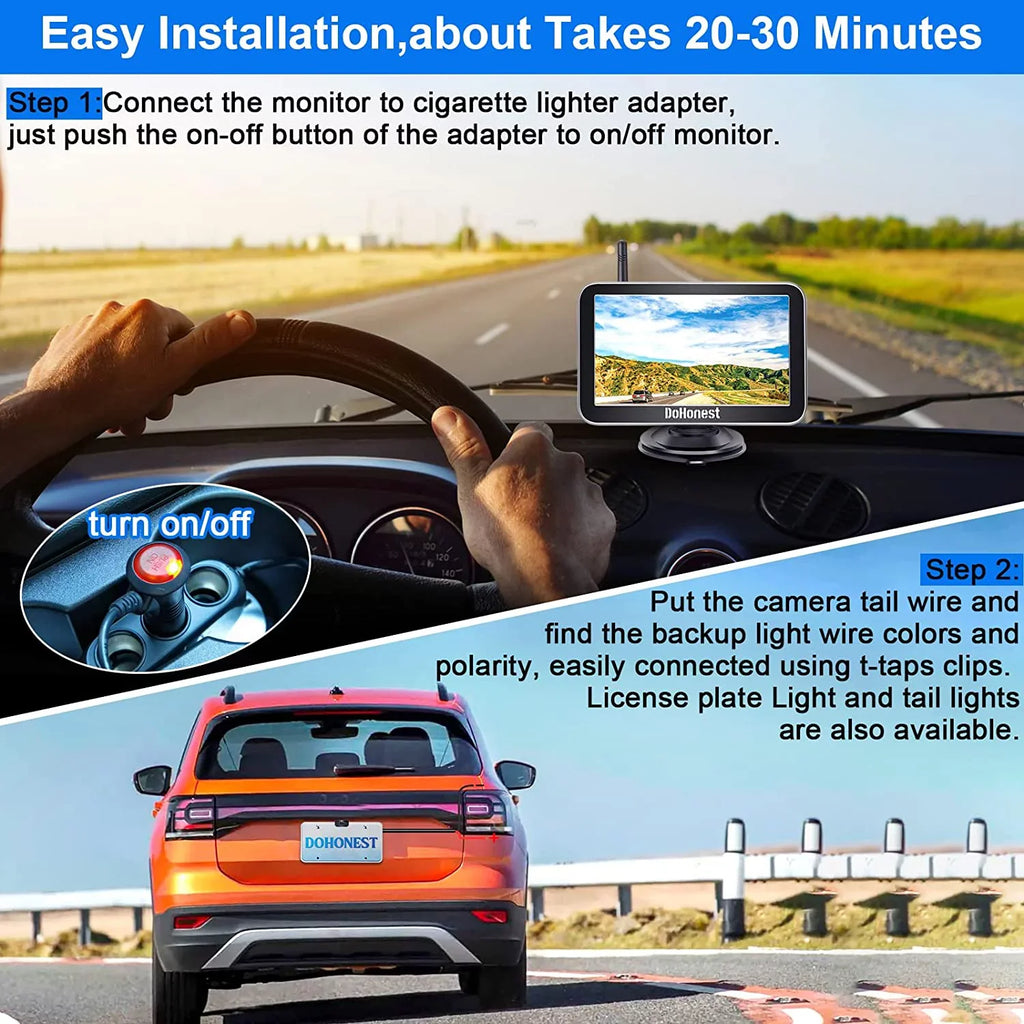 Play Night Signal Plug Pickup Camper HD and Car V for Wireless 2 vision 7-Inch: Stable Kit Easy to Install Van Bluetooth DoHonest Channel Truck Camera Monitor Backup Cam Reverse 1080P Auto-Switching