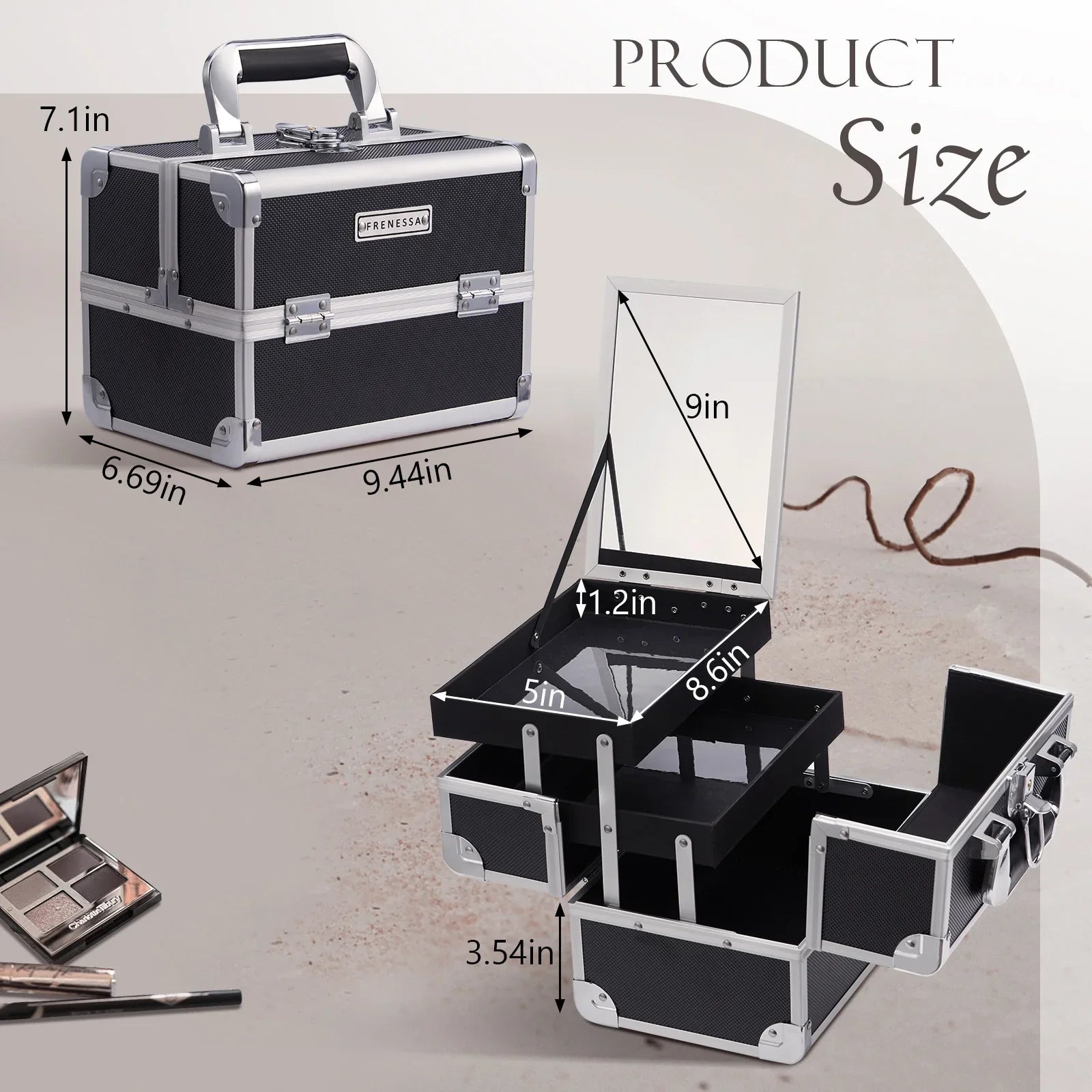 Makeup Box 2 Mirror Storage Lockable Case Joligrace Case Train Makeup Cosmetic Trays Organizer with