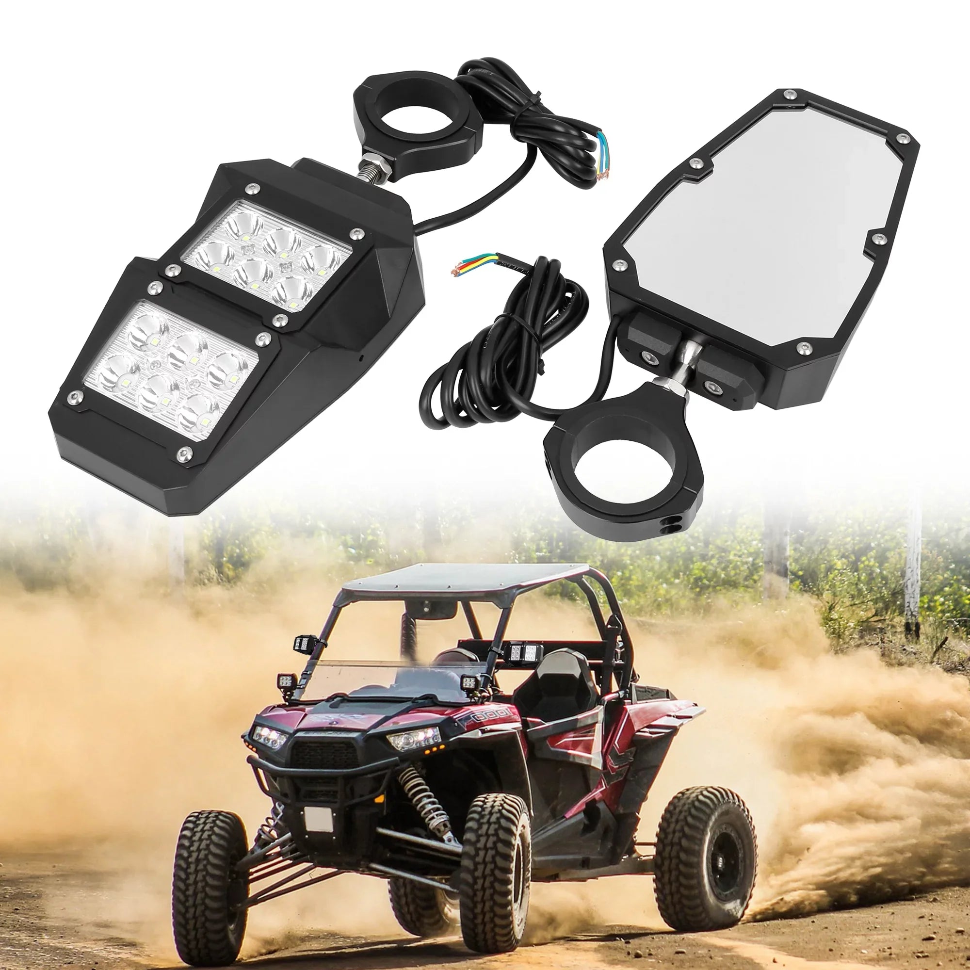 Round Black Yamaha UTV Cage Bargains 6.3" View Rear Light 1.75" Unique for Pair w Roll Mirror