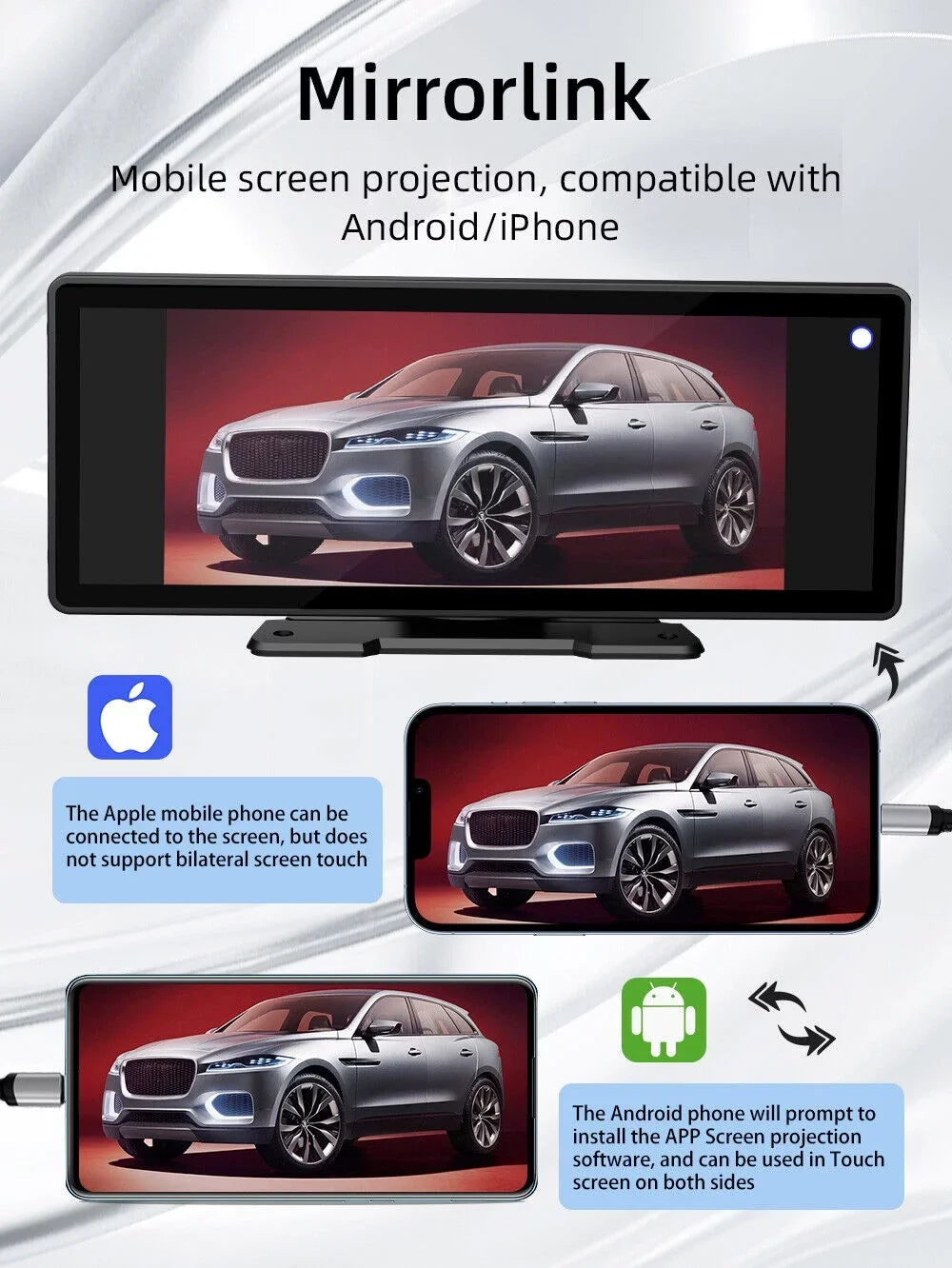 Wireless Navigation, Radio Mirror Stereo 10.26" Touchscreen, Car Android Bluetooth5.0, Control,AUX Auto, Car Maps Apple Cable Link, & Voice CarPlay Vehicles Portable